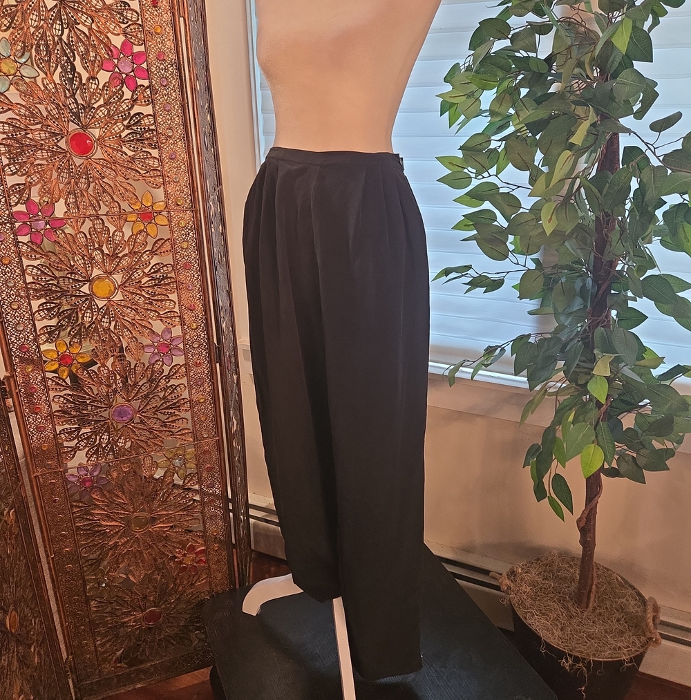 VTG 80s Galinda Wang 100% Silk Womens Pants Black Size 12 Medium